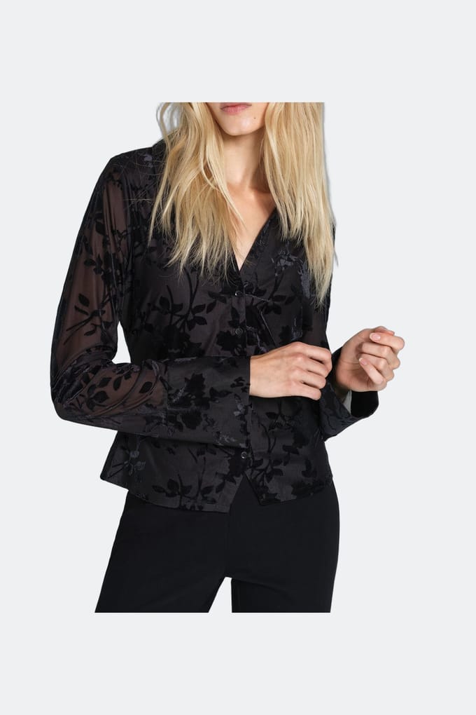 French Connection Idina Burnout L/s Collar Top Black/black Maat: M | Longsleeves Outlet | Dames | Zwart
