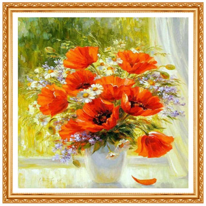 3D Diamant Schilderij Kruissteek Bloemig Strass Kits Ronde Volledige Diamant Woondecoratie 20X30CM red