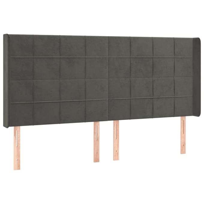 vidaXL - Hoofdbord - LED - 183x16x118/128 - cm - fluweel - donkergrijs