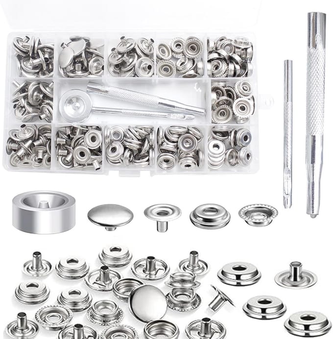Heavy Duty Canvas Snap Button Set - 200 Stuks 15 mm Perskap voor Do-It-Yourself Projecten