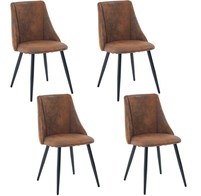 Meubles Cosy Set van 4 eetkamerstoelen - vintage retro suédine – Bruin