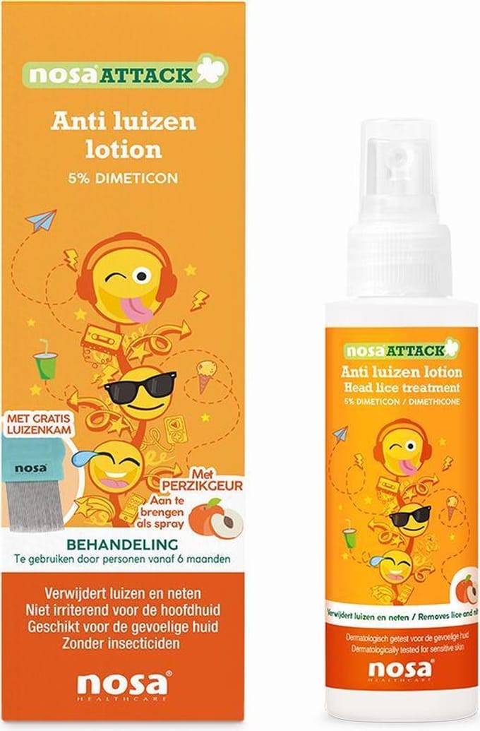 NosaAttack Anti-luizen lotion perzikgeur incl. gratis luizenkam