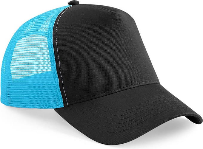 Beechfield Heren Half Mesh Trucker Cap / Hoofddeksel (Zwart/Surfblauw)