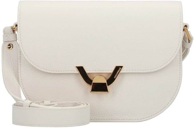 COCCINELLE Leren Schoudertas Dew Crossbody Grained Leather Blanco Crème