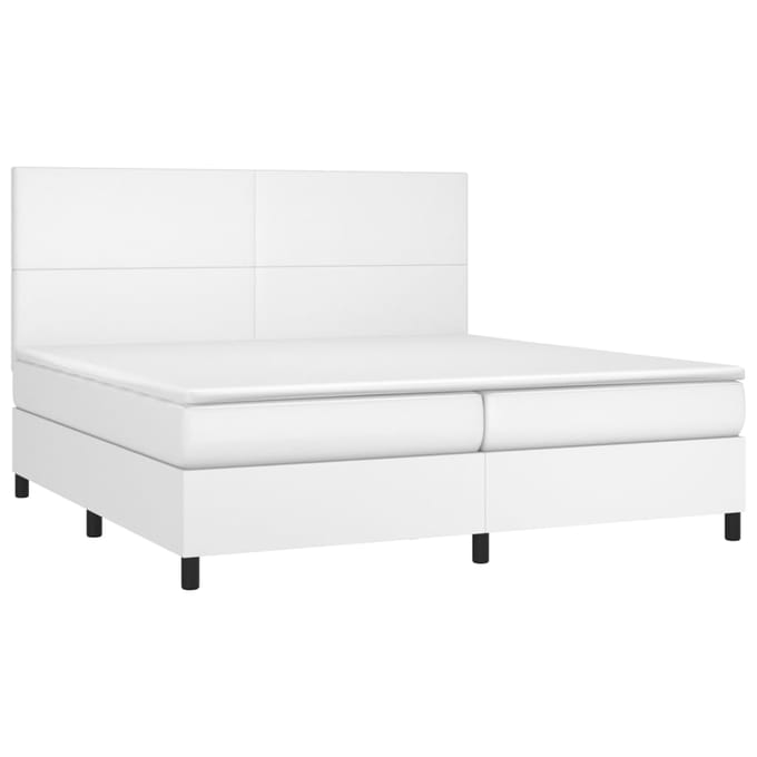 vidaXL - Boxspring - met - matras - en - LED - kunstleer - wit - 200x200 - cm