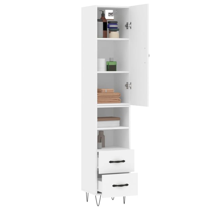 vidaXL - Hoge - kast - 34,5x34x180 - cm - bewerkt - hout - wit
