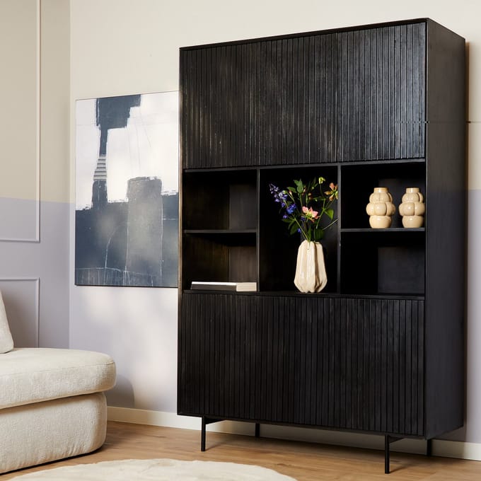 Starfurn - Vakkenkast Madison - Zwart - 45x135x200 cm