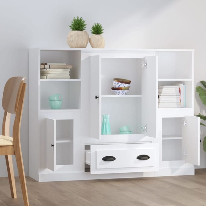 vidaXL - Hoge - kasten - 3 - st - bewerkt - hout - wit