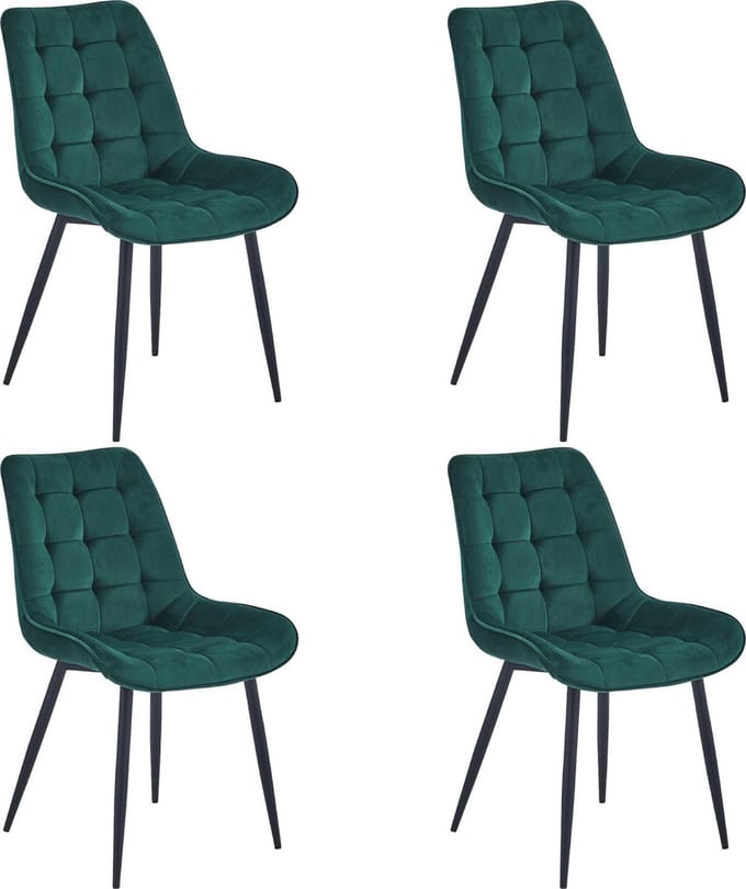 Colenis® - Quadra Eetkamerstoel - Set Van 4 - Groen - Fluweel - Industrieel