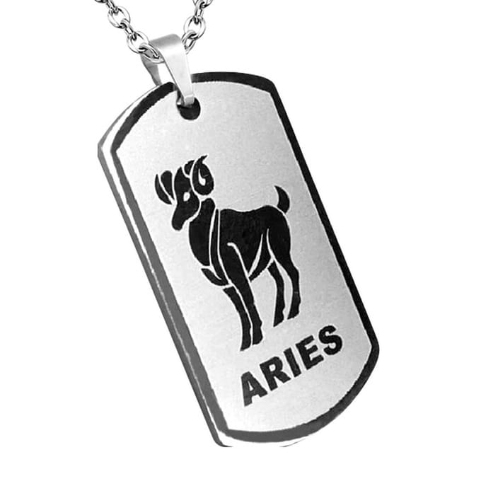 Montebello Ketting Ram - 316L Staal - Horoscoop - 25x42mm - 60cm