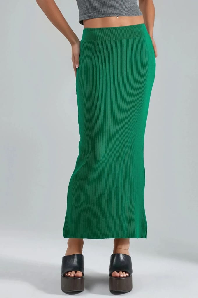 Hoge Taille Geribbelde Gebreide Maxi Rok
