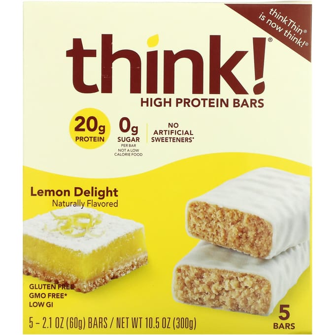 Pense!, barre protéinée, Délice au citron, 5 barres, 2,1 oz (60g) chaque