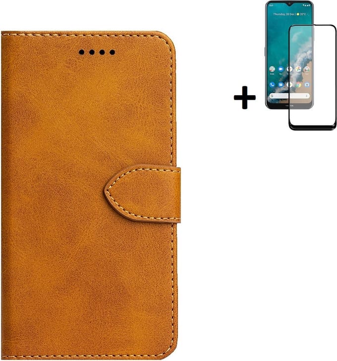 Hoesje Geschikt voor Nokia G50 - Screenprotector Nokia G50 - Wallet Bookcase Cognac Bruin + Full Screenprotector