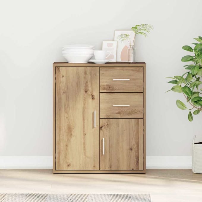 vidaXL - Dressoir - Artisan - Eiken - 60 - x - 31 - x - 70 - cm - Bewerkt - hout