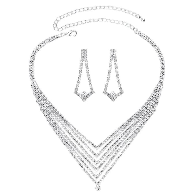 Mode Persoonlijkheid, Bruidsaccessoires Elegante Glanzende Strass Oorbellen Oorbellen Ketting Set zilver