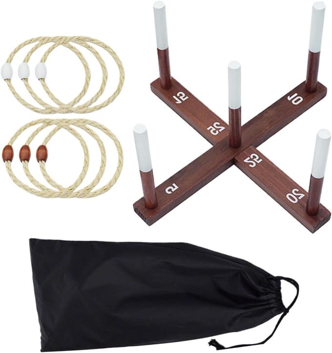 Ringwerpspel - Werpspel Gazon - Buiten Spelen - Inclusief Draagtas - Ca. 41 cm - Houtkleur