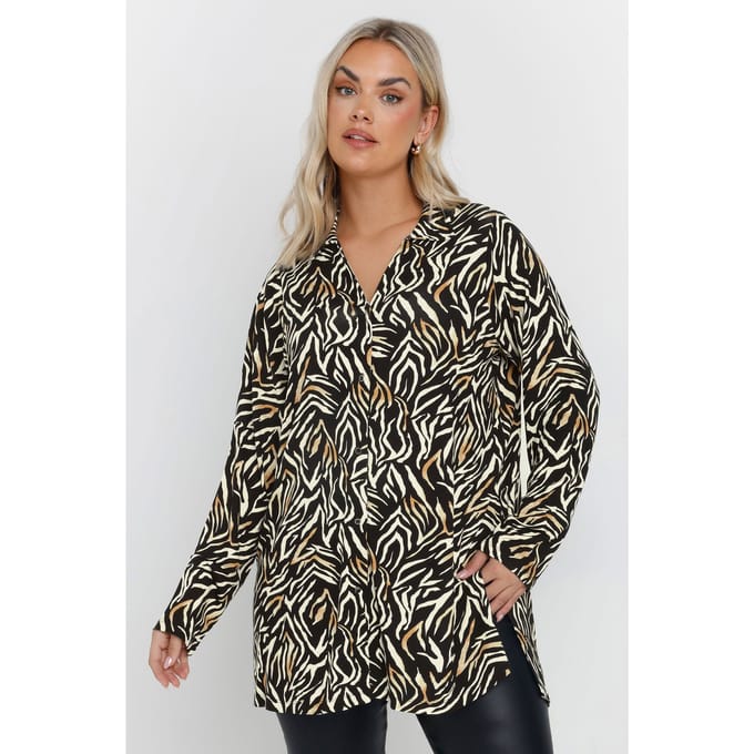 Yours Zwart Shirt Met Zebraprint Ss26 Size 48