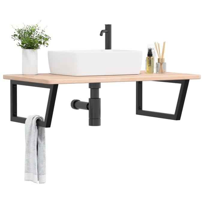 vidaXL - Badkamer - wandschap - staal - en - massief - eikenhout