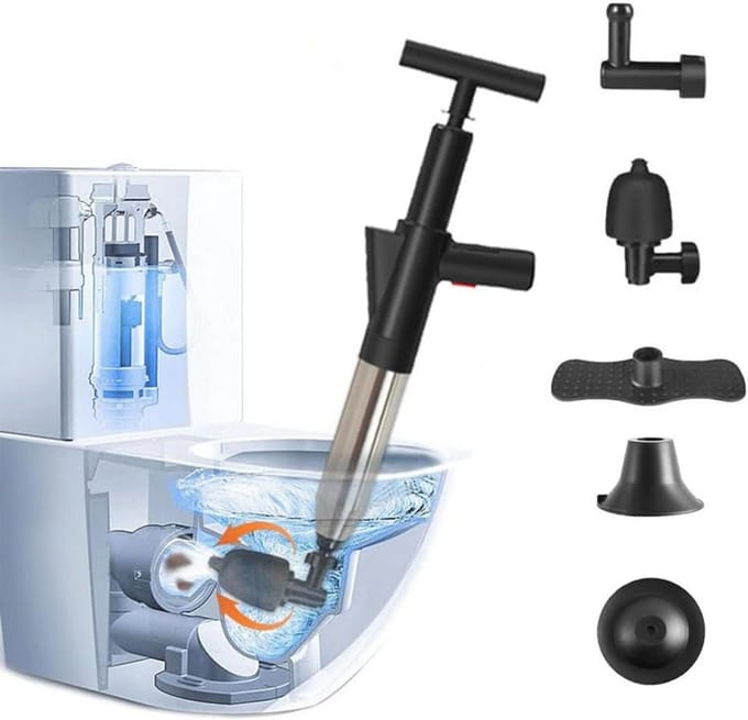Hogedruk WC-plunjer met 4 Vervangbare Koppen voor Ontstoppen - Ergonomisch en Effectief