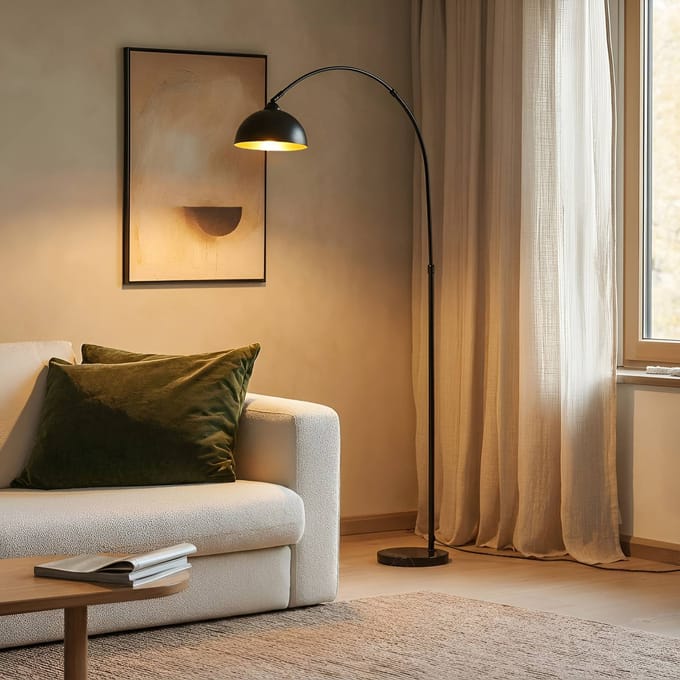 Lindby - vloerlamp - 1licht - IJzer, marmer - H: 180 cm - E27 - zwart, goud
