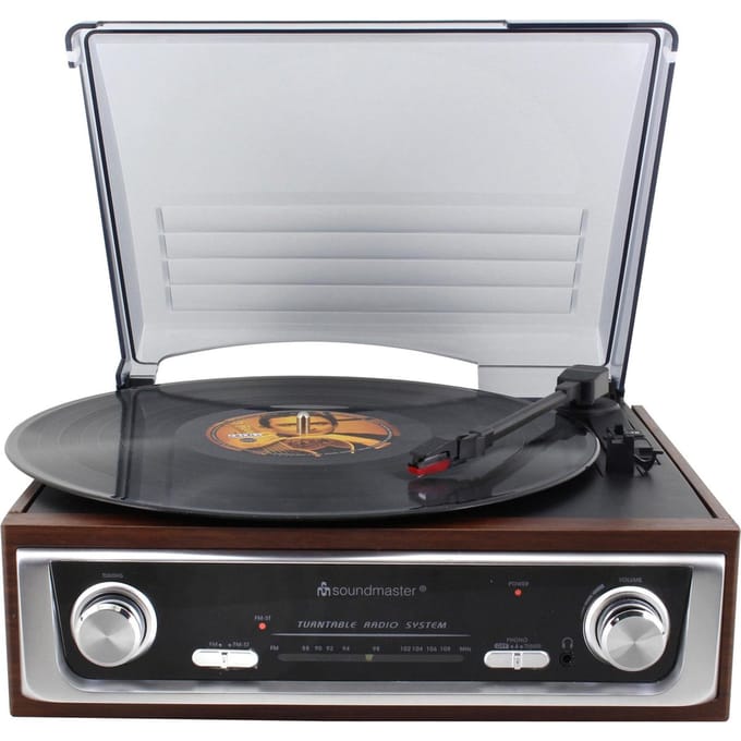 Soundmaster PL196H - Nostalgische platenspeler met radio en ingebouwde speakers