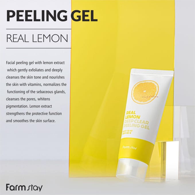 Farm Stay Real Lemon Deep Clear Peeling Gel 100ml +RANDOM GIFT yellow