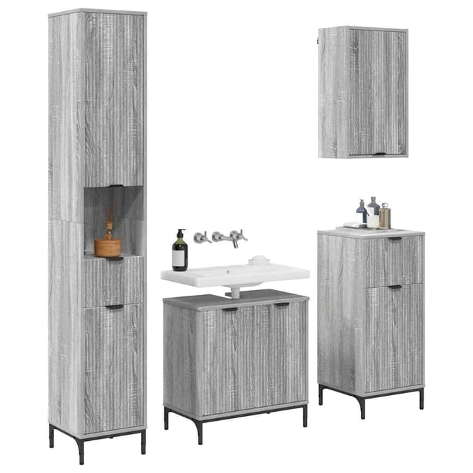 vidaXL - Badkamermeubel - Set - 4 - st - Grijs - Sonoma - Samengesteld - hout, - metaal