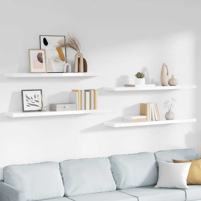 vidaXL - Wandschappen - zwevend - 4 - st - 120x23,5x3,8 - cm - MDF - hoogglans - wit