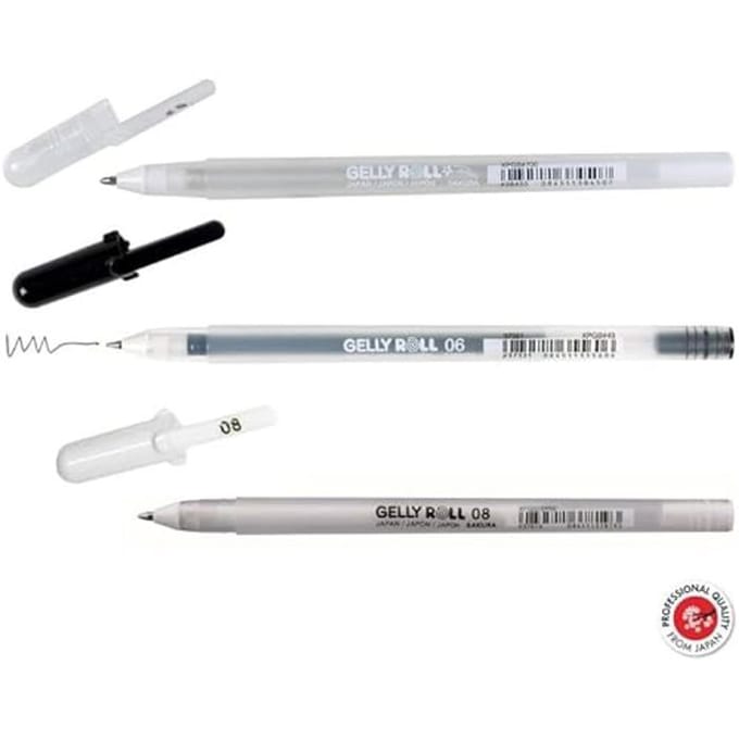 Stylos Gelly Roll - SAKURA - Lot de 3 - Encre gel - Couleurs assorties - Pointe fine