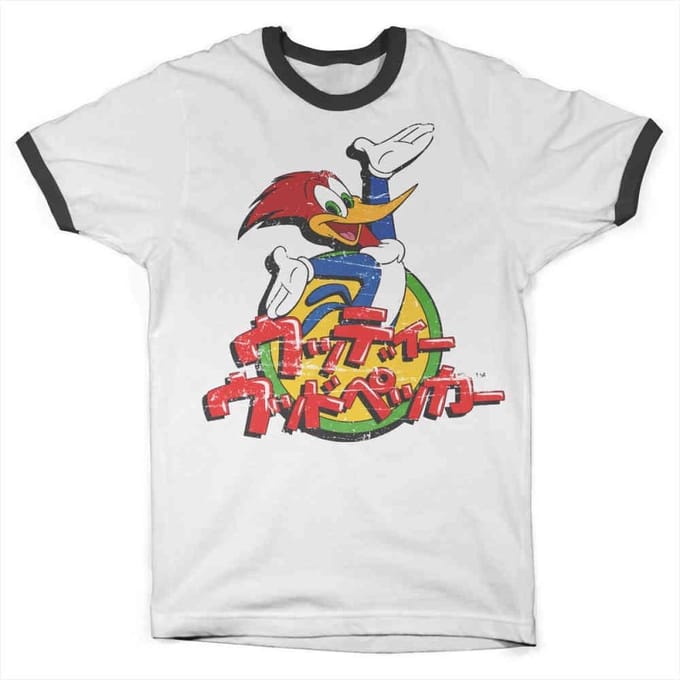 Woody Woodpecker Heren Tshirt -M- Washed Japanese Logo Wit