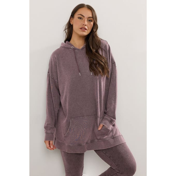 Yours Bourgondischrode Acid Wash Hoodie Size 48