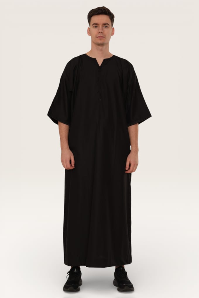 Heren zwarte Ramadan Marokkaanse Gandoura Thobe Robe Djellaba Eid Jubba LFS-TT-006
