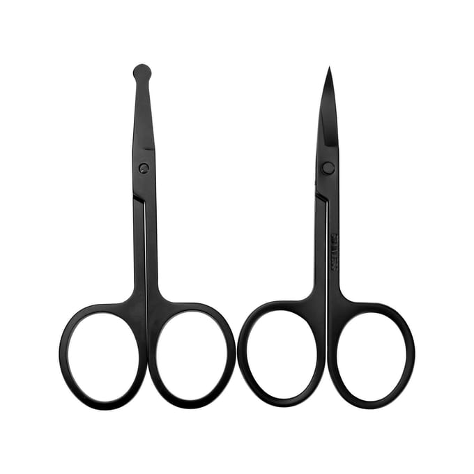 Ciseaux noirs pour sourcils et nez, ensemble de toilettage pour poils du visage, barbe, sourcils, cils, ongles, 2 pièces noir