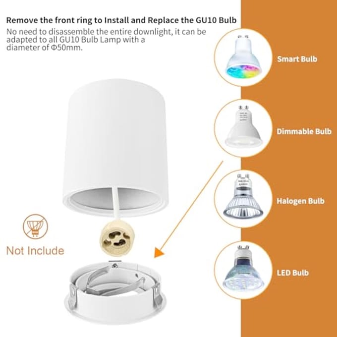 Draaibare GU10 Plafondspots voor Badkamer - 6 Stuks, Wit, Aluminium, Rond