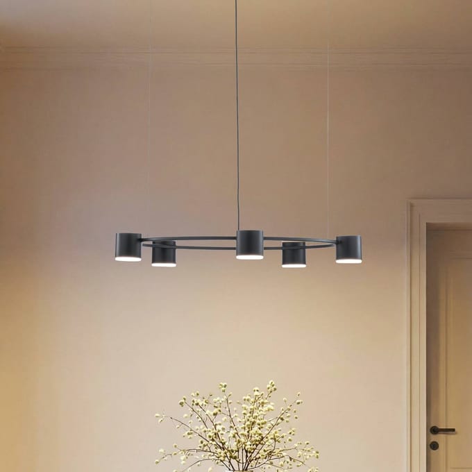 SIGMA Hanglamp Kodo, 5-lamps, zwart, staal, GX53