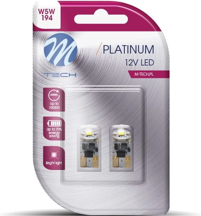M-Tech LED W5W T10 12V - Platinum - 1x Led diode - Wit - Set