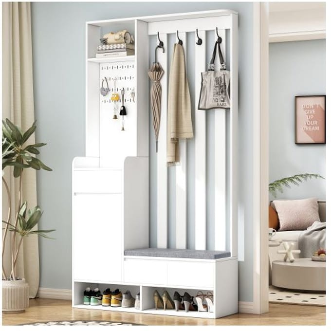 Armoire à chaussures - MUVOE - Moderne - Blanc - H180/B100/T35 cm - Multifonctionnelle blanc
