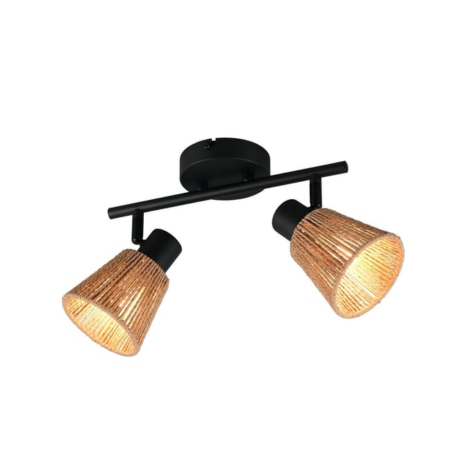 Reality Leuchten Plafondlamp Natrel, zwart/bruin, lengte 41 cm, 2-lamps, metaal