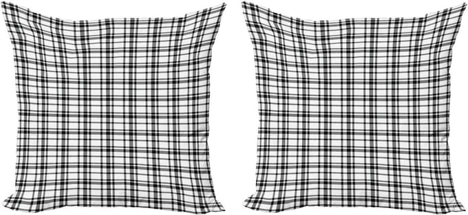 ABAKUHAUS geruite kussensloopset (2 stuks), zwart-wit raster, 60 cm, zwart-wit