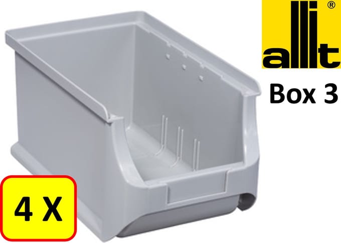 4 x Magazijnbak - grijpbak - stapelbak Allit - ProfiPlus Box 3 - 2,4 L - PP - grijs