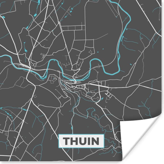 Poster Plattegrond – Thuin – Blauw – Stadskaart - Kaart - België - 75x75 cm