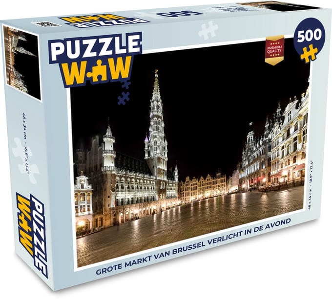 Puzzel Grote Markt van Brussel verlicht in de avond - Legpuzzel - Puzzel 500 stukjes