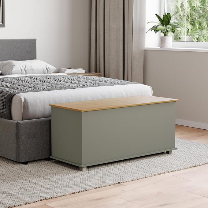 Opslag Ottomane met Verborgen Ruimte in Grijs en Naturel Houtlook