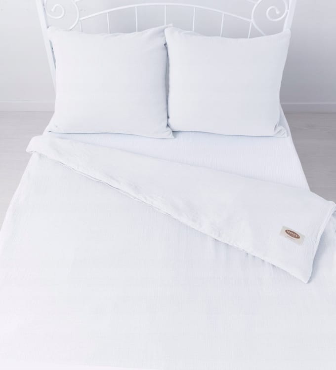 Matex Serie - Dubbele Gelaasde Muslin Beddengoedset - 160x200 cm - Wit