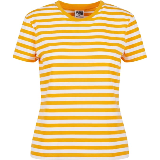 Urban Classics - Regular Striped Dames T-shirt - 5XL - Wit/Oranje