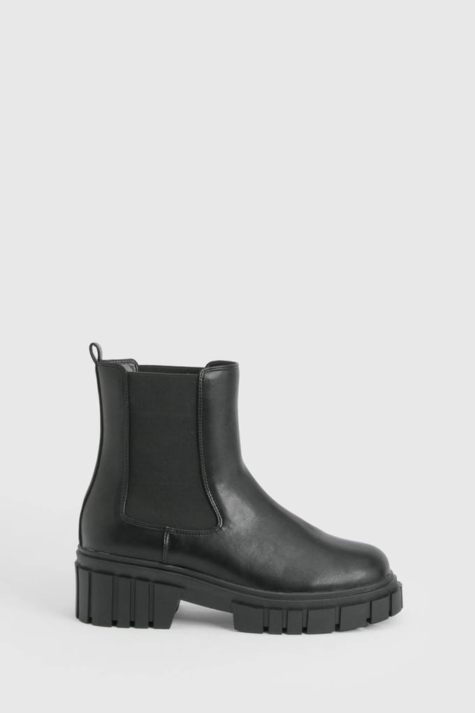 boohoo Dames Brede Pasvorm Chunky Chelsea Laarzen | Black | Maat: 4