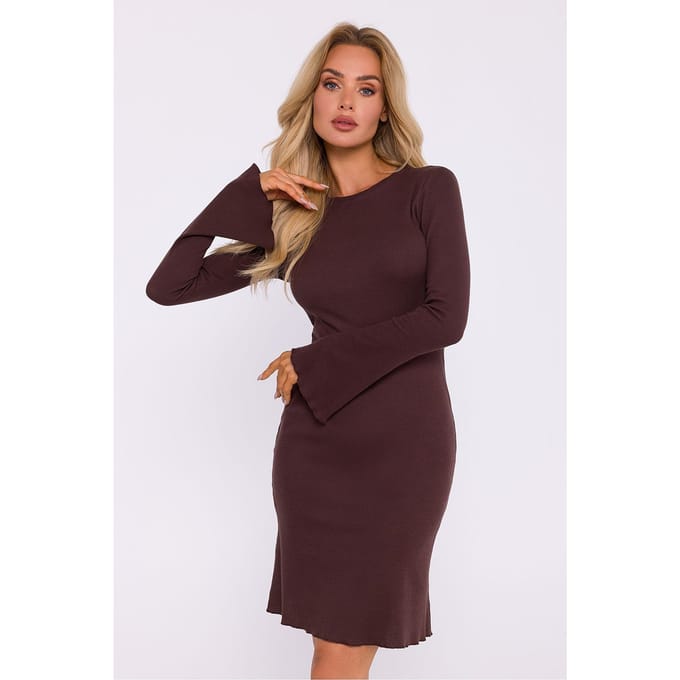 Ribbed Flare Knit Dress - Braun / S/M