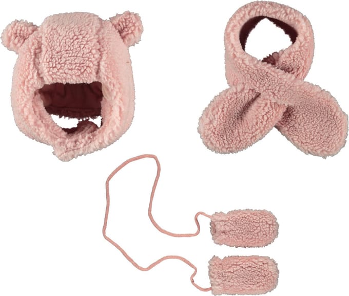 Sarlini - 3-delige - Set - Muts - Sjaal - Wanten - Roze - 0/6 maanden