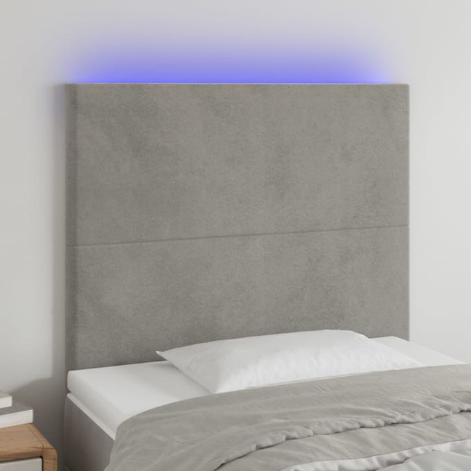 vidaXL - Hoofdbord - LED - 80x5x118/128 - cm - fluweel - lichtgrijs