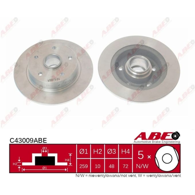 Remschijf ABE C43009 achter, volledig, 1 Stuk